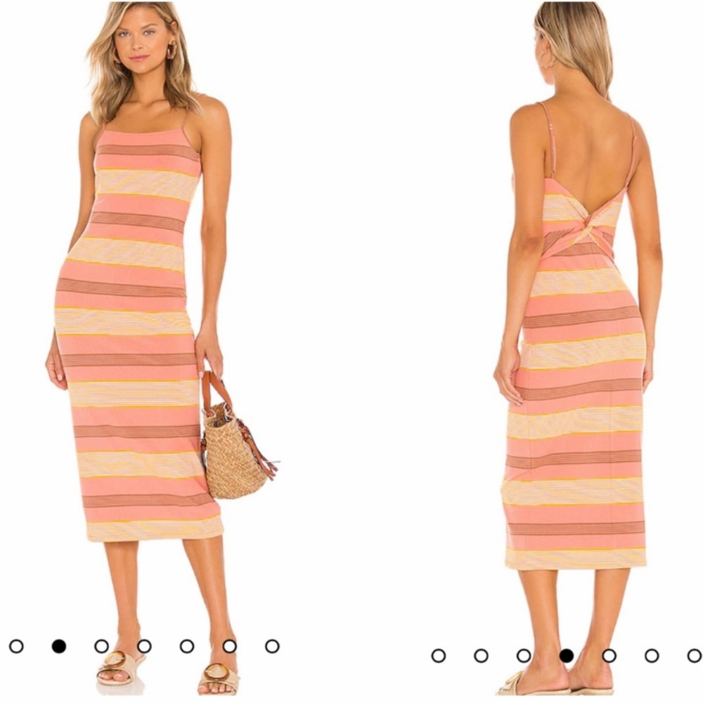 l*space Pink Coral and Yellow Striped Midi Dress